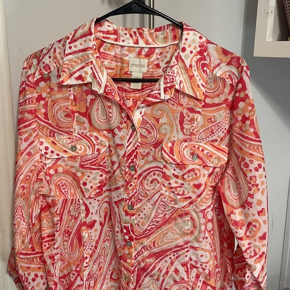 Chico’s Button Up Coral Shirt Size M - Picture 2 of 9